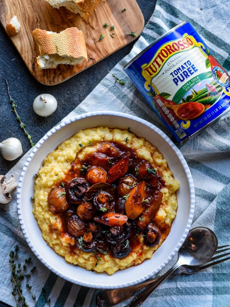 Mushroom Bourguignon over Creamy Polenta