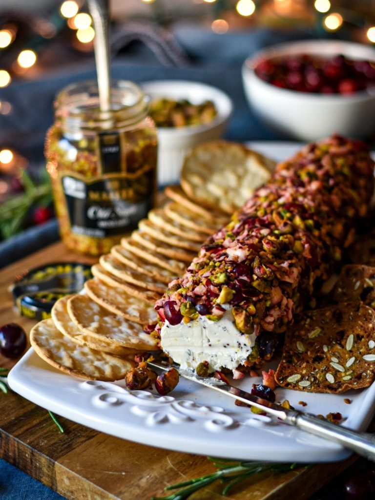 Cranberry-Pistachio Crusted Cheese Log