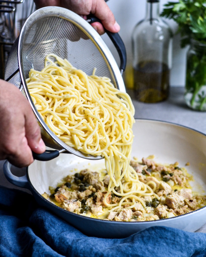 Lemony Tuna Spinach Spaghetti