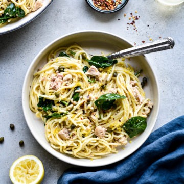 Lemony Tuna Spinach Spaghetti