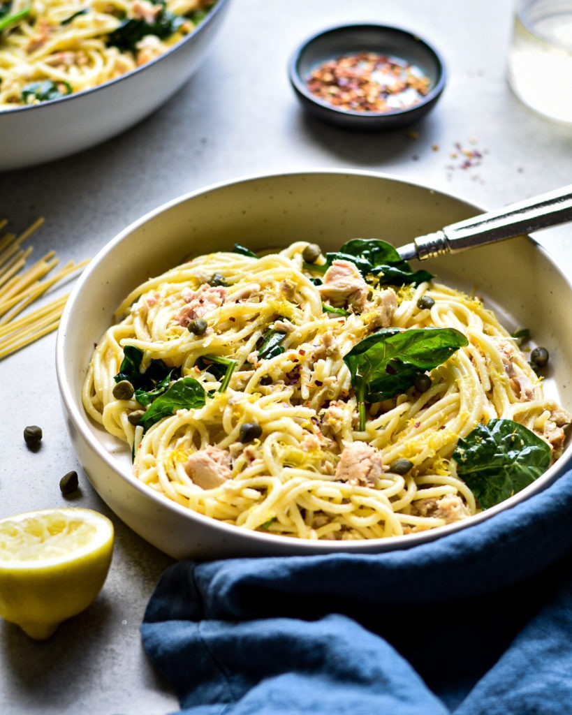 Lemony Tuna Spinach Spaghetti
