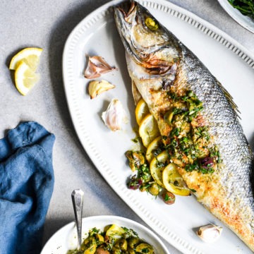 Baked Whole Fish with Olive Relish