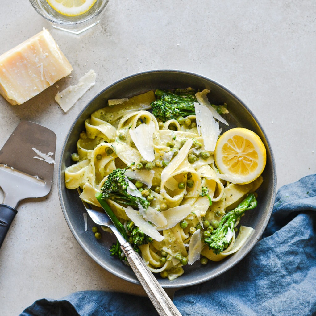 Creamy Pappardelle with Broccolini and Peas