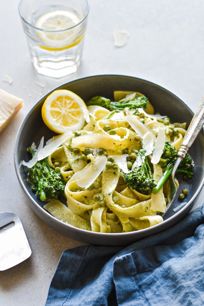 Creamy Pappardelle with Broccolini and Peas