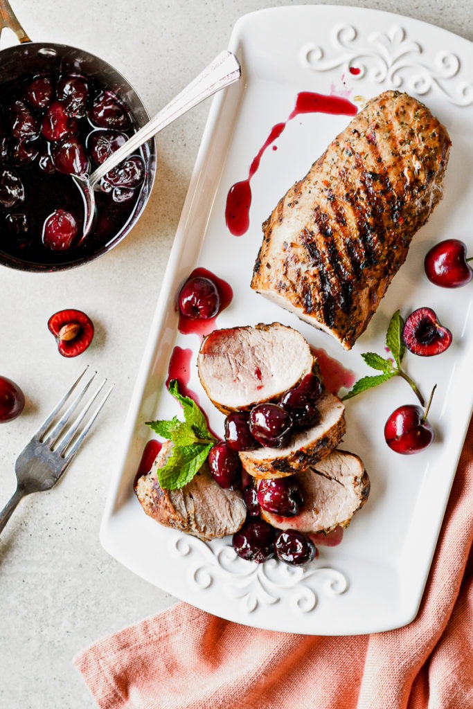 Grilled Pork Loin with Bourbon Cherry Compote