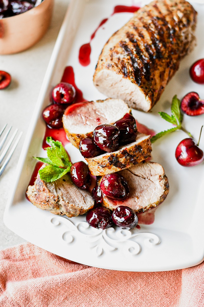 Grilled Pork Loin with Bourbon Cherry Sauce