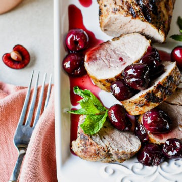 Grilled Pork Loin with Bourbon Cherry Compote