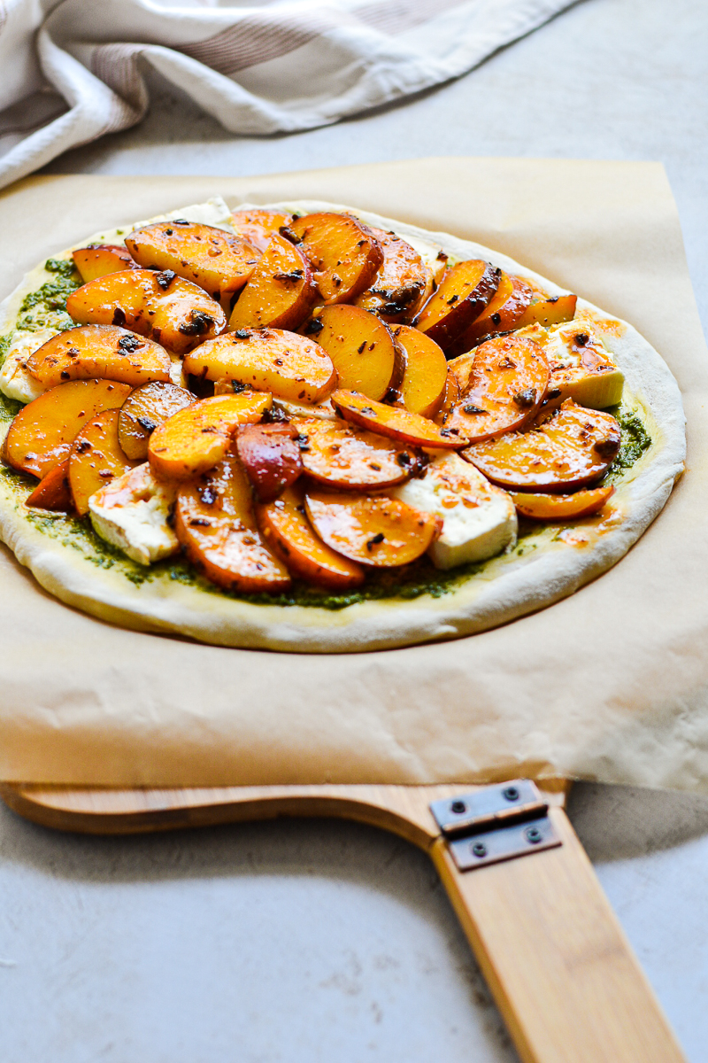 Spicy Peaches and Brie Pizza