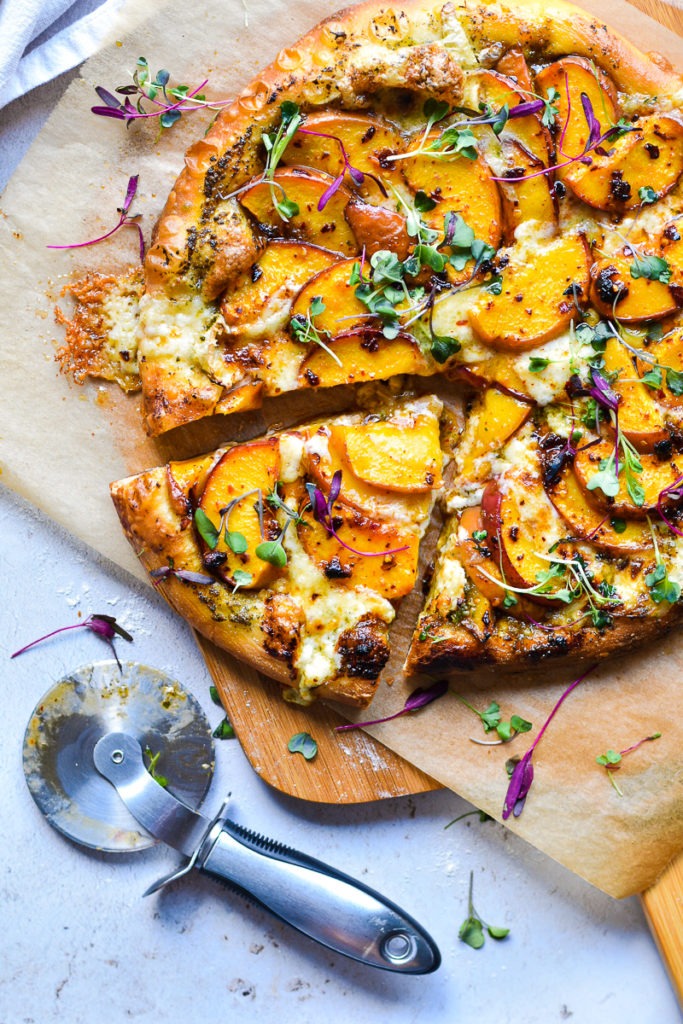 Spicy Peaches and Brie Pizza