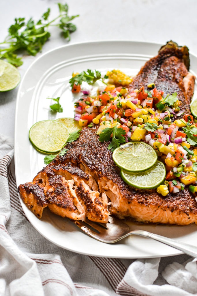Chili Lime Baked Salmon with Peach Salsa