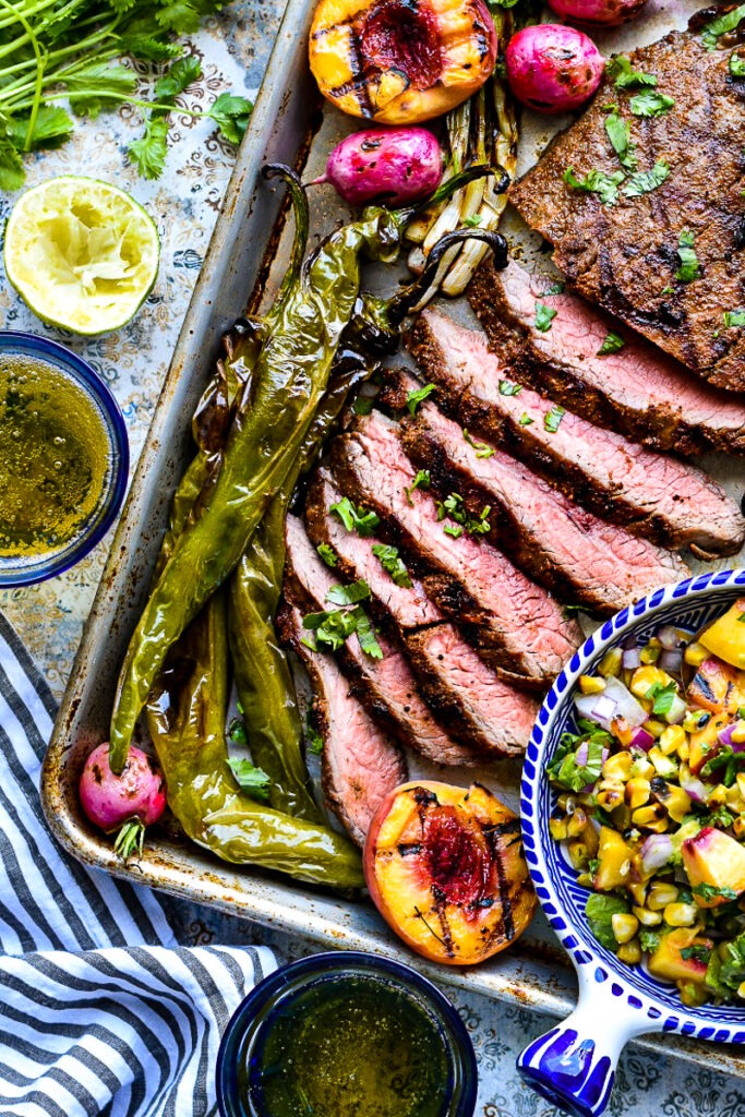 Grilled Flank Steak with Peach Salsa