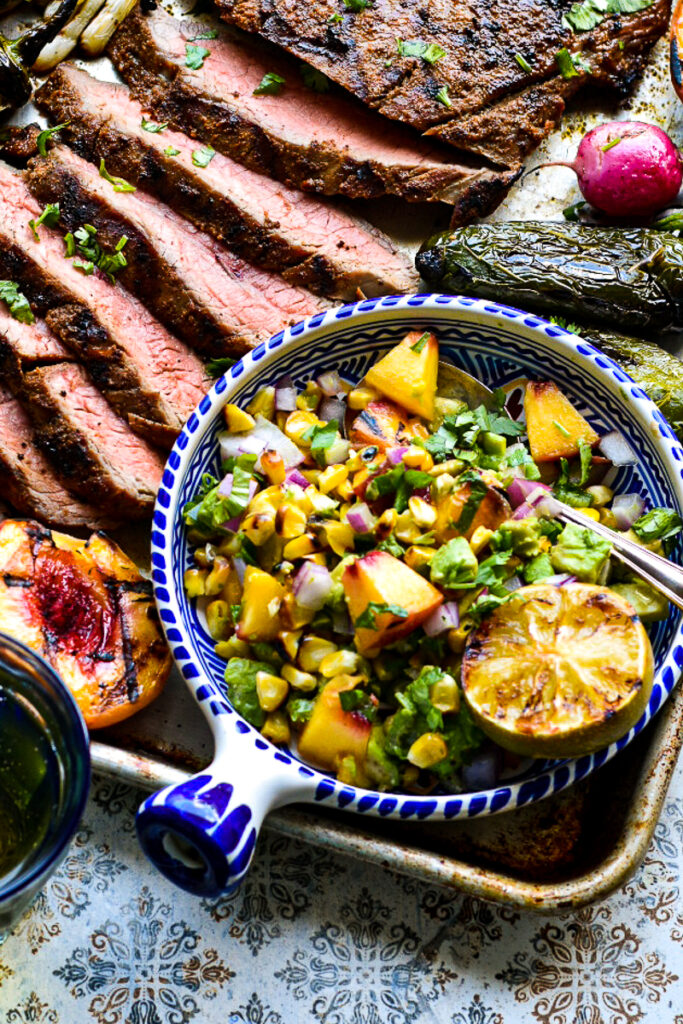 Grilled Flank Steak with Peach Salsa