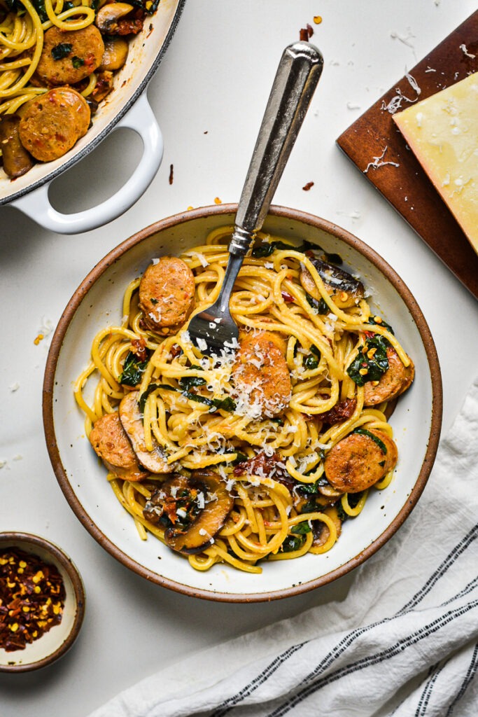 Chicken Sausage Kale and Mushroom Pasta