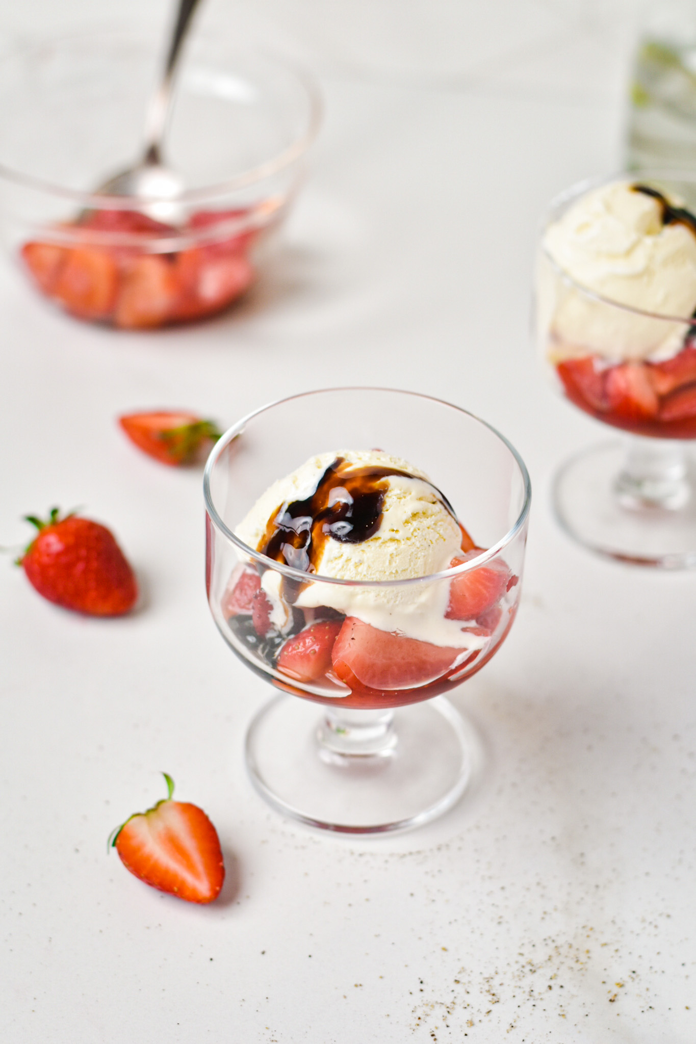 Balsamic Marinated Strawberries with Ice Cream