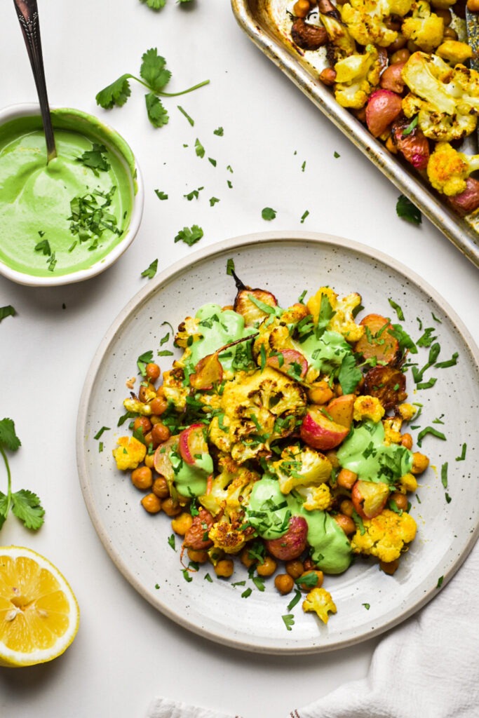 Roasted Cauliflower with Mint Yogurt Sauce