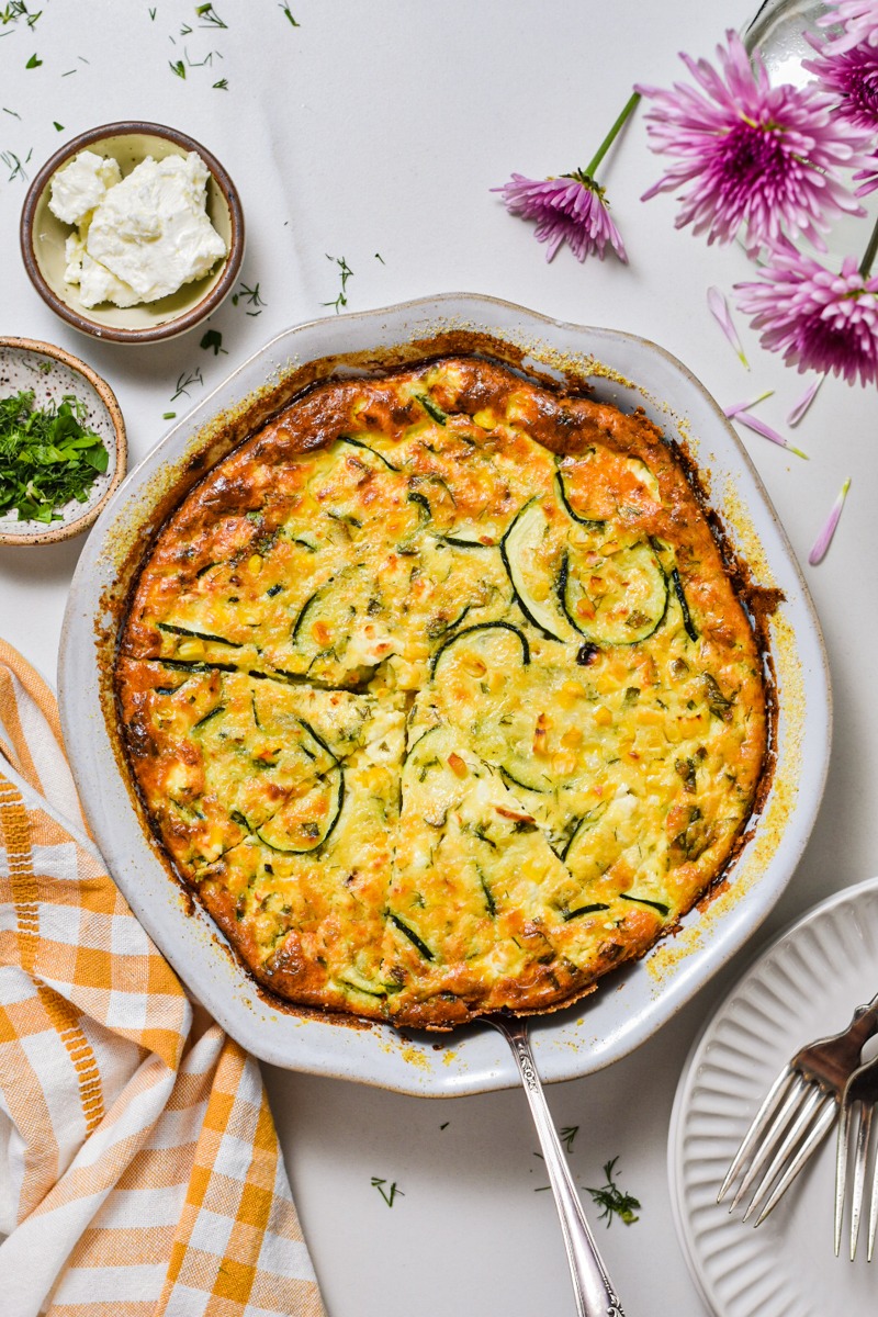 Zucchini Corn and Feta Crustless Quiche