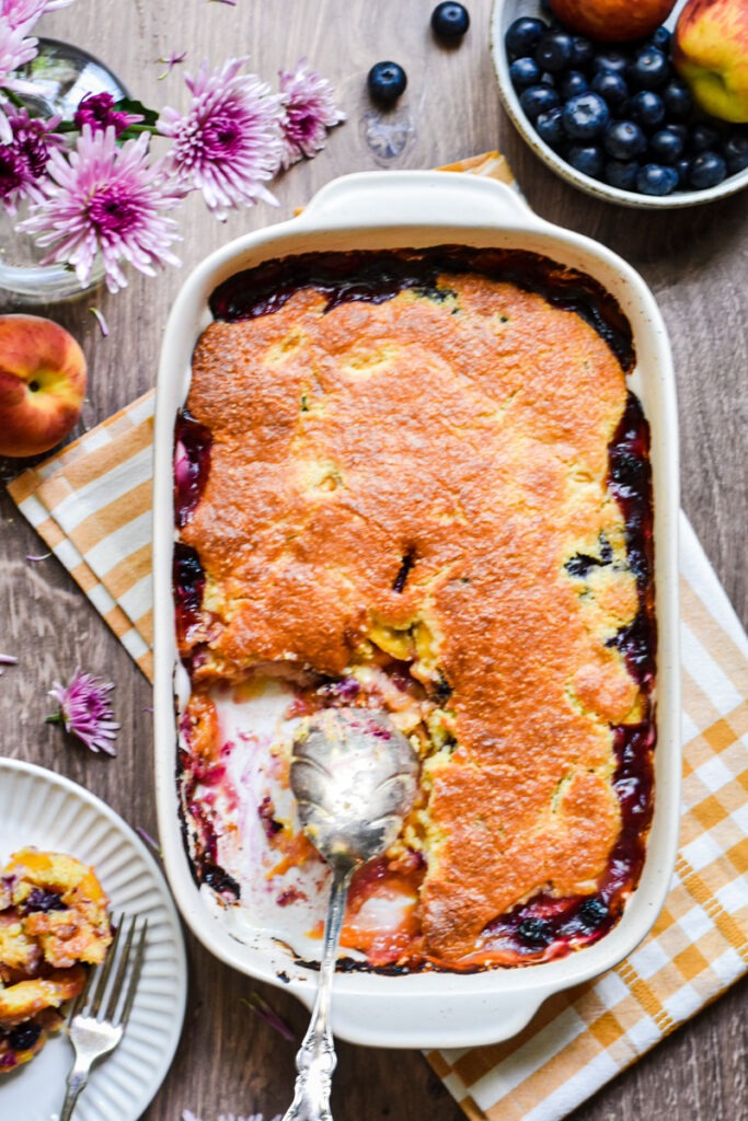 Honey Dijon Peach and Blueberry Cobbler