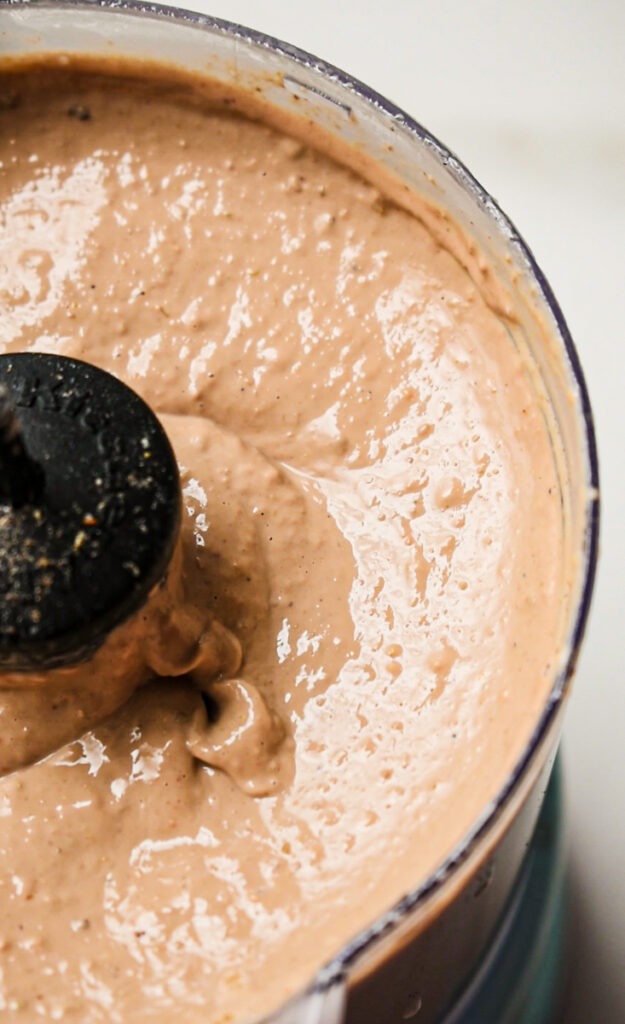 Chicken liver pâté being blended in a food processor.