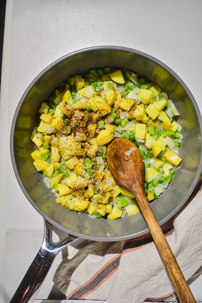 sautéd onion, garlic, celery and jalapenos in a pot