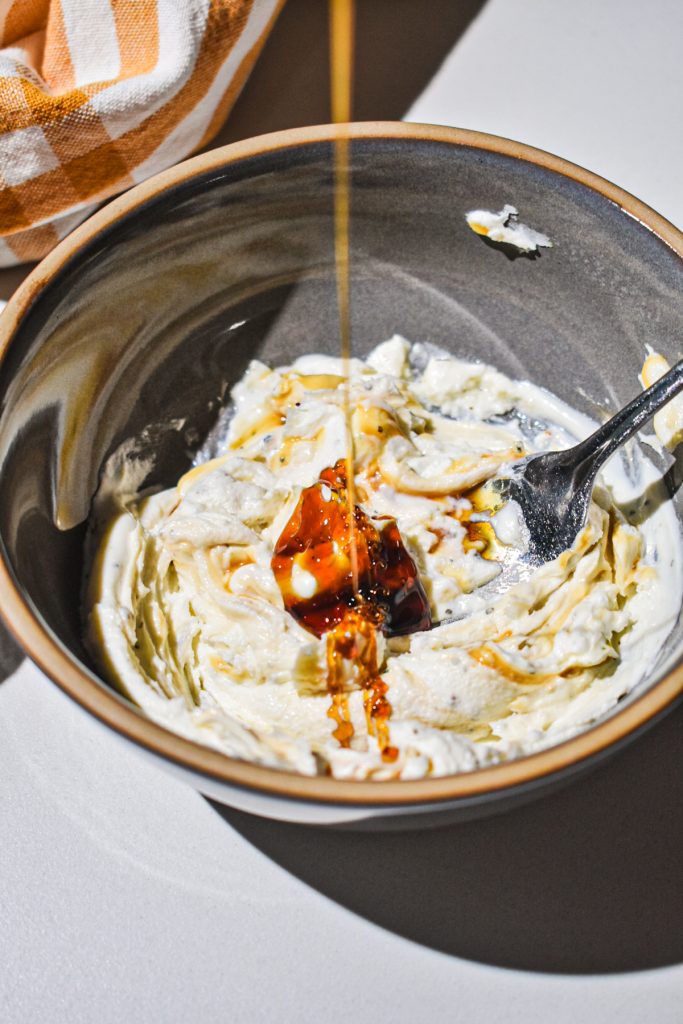 image of soft goat cheese mixed with honey