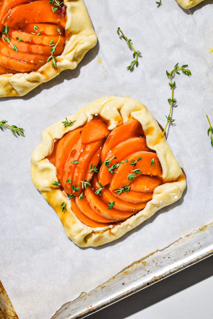 apricot goat cheese mini galettes topped with thyme