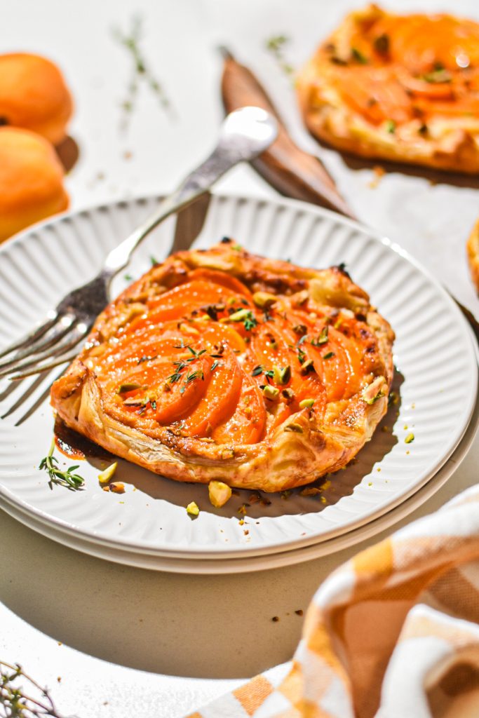 image of a delicious goat cheese apricot galette on plate