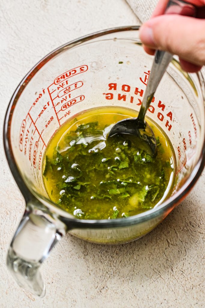 Mixing up the maple syrup marinade for the turkey breast.