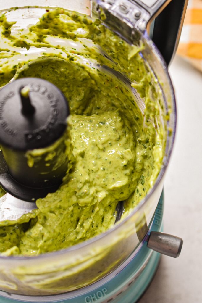 Pesto butter in the food processor.