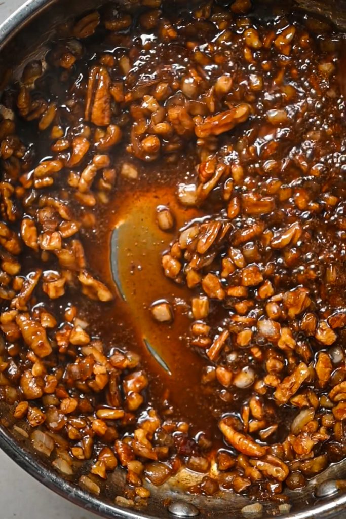 Jam mixture being cooked down before bacon is added back in.